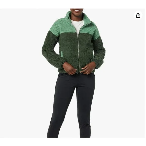 Amazon Essentials Jacket Large Green Sherpa Fleece Full Zip Colorblock Warm NEW - Picture 9 of 9